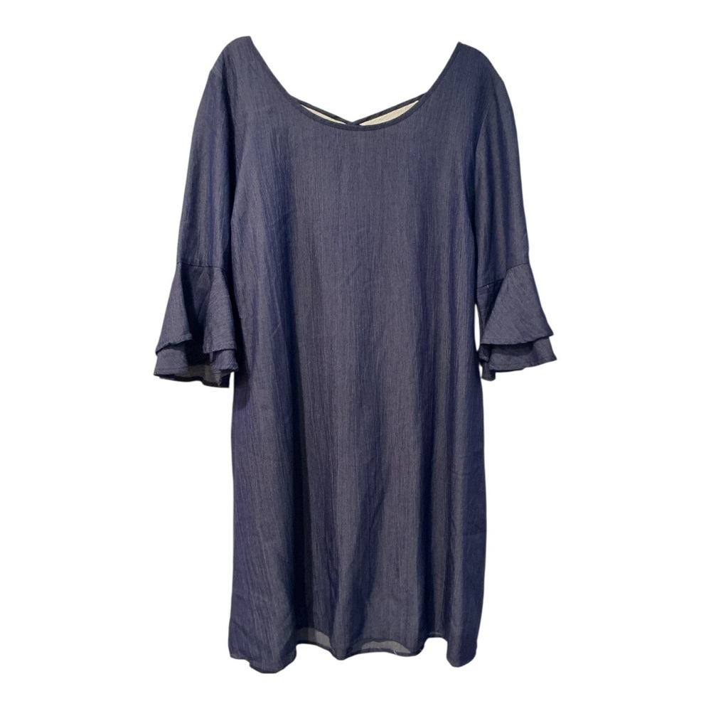 Naif Blue Chambray Bell Sleeve Dress with Crisscross Back - Size L. AA41 - Picture 3 of 8